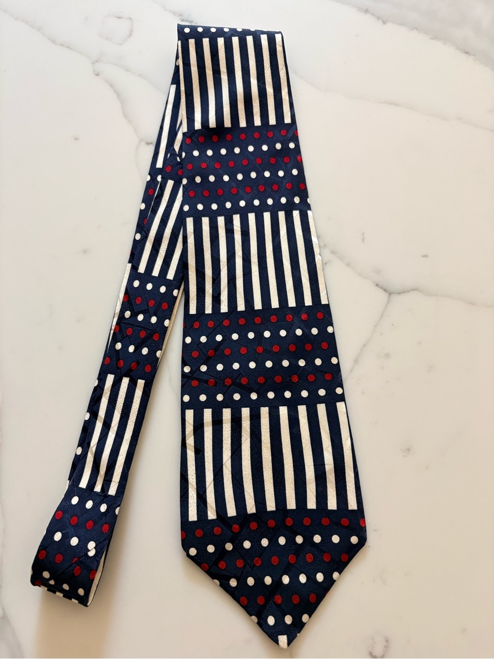 Bugatti Men’s Navy Blue Silk Geometric Striped Polka Dot Necktie